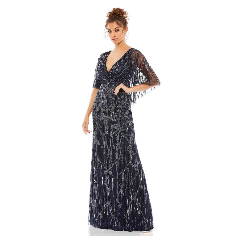 Mac Duggal Midnight Blue Sequin Evening Gown - size 8